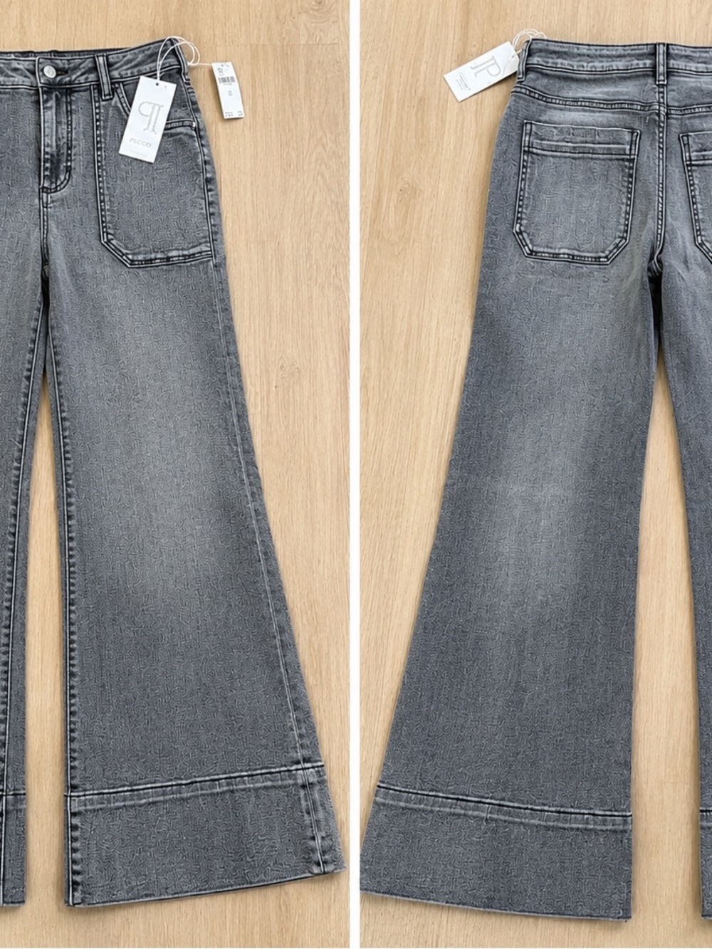 Pilcro Women's Grey Wide-Leg Flare Jeans